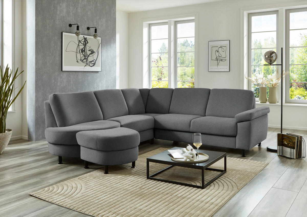 ECKSOFA Flachgewebe Anthrazit  - Anthrazit/Schwarz, Konventionell, Textil/Metall (252/248cm) - Beldomo Comfort