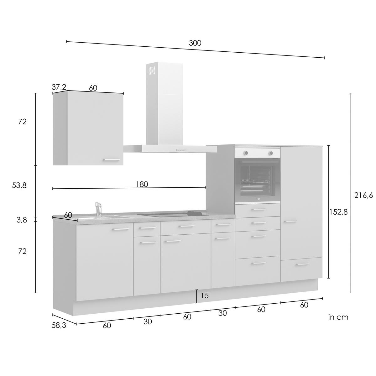 KÜCHENLEERBLOCK Frame 300 cm  in Eichefarben, Olivgrün  - Edelstahlfarben/Eichefarben, MODERN, Holzwerkstoff/Metall (300cm) - Nobilia