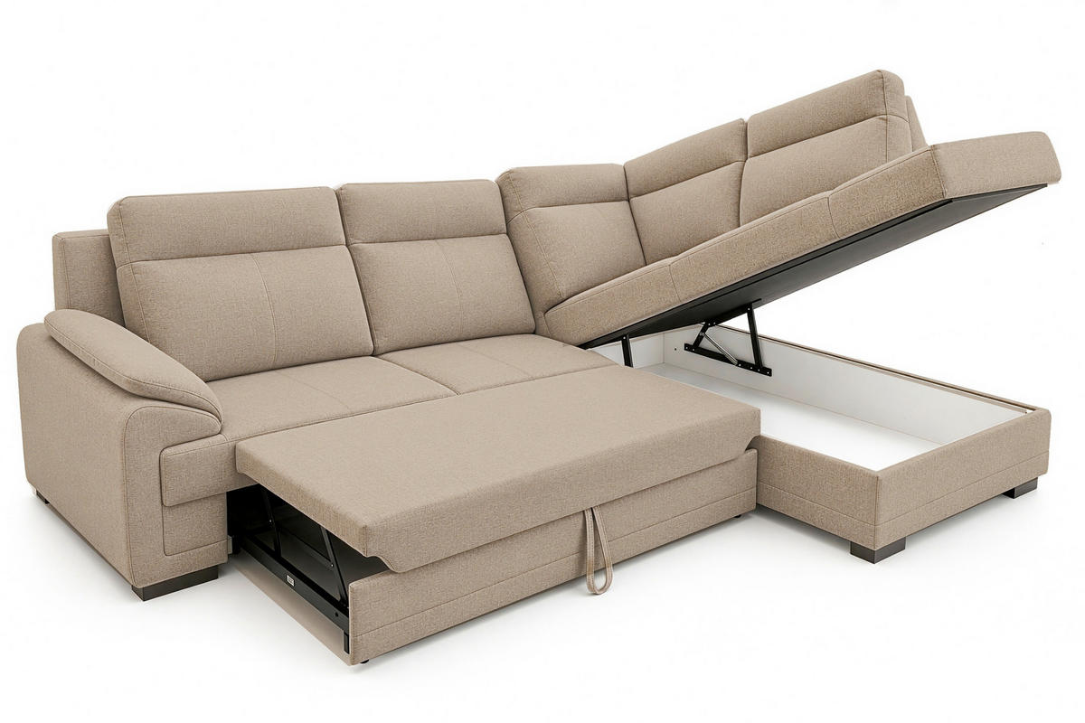 ECKSOFA ALTONA in Flachgewebe Cappuccino  - Schwarz/Cappuccino, Basics, Holz/Holzwerkstoff (272/207cm) - MID.YOU