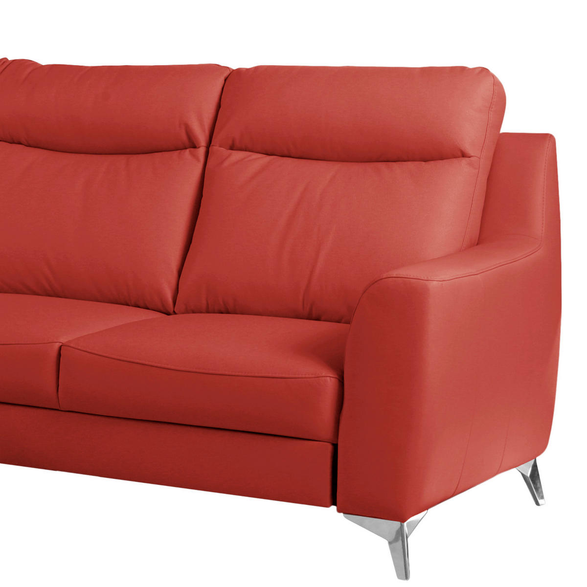 ECKSOFA Lederlook Echtleder Rot  - Chromfarben/Rot, Design, Leder/Textil (168/236cm) - Livetastic
