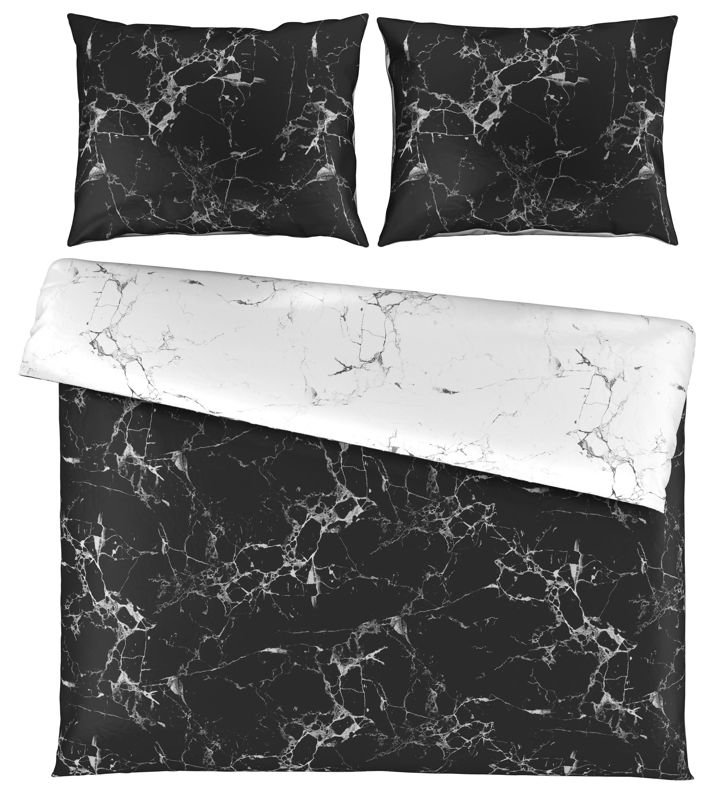 BETTWÄSCHESET Satin 200/210 cm  65 cm/100 cm  - Weiss/Schwarz, Trend, Textil (200/210cm) - Esposa