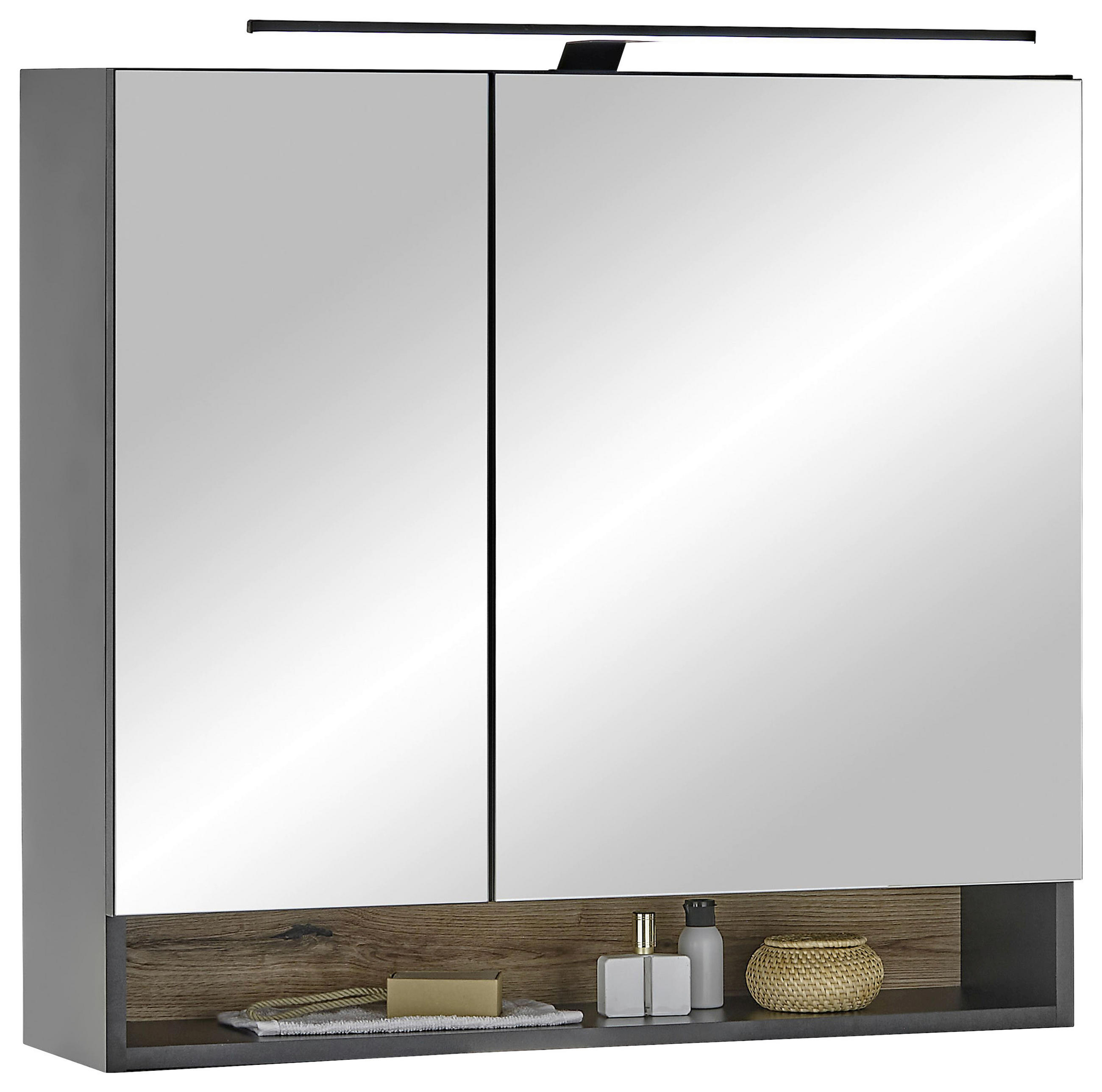 SPIEGELSCHRANK 80/75/22 cm  - Schwarz, KONVENTIONELL, Glas/Holzwerkstoff (80/75/22cm) - home24