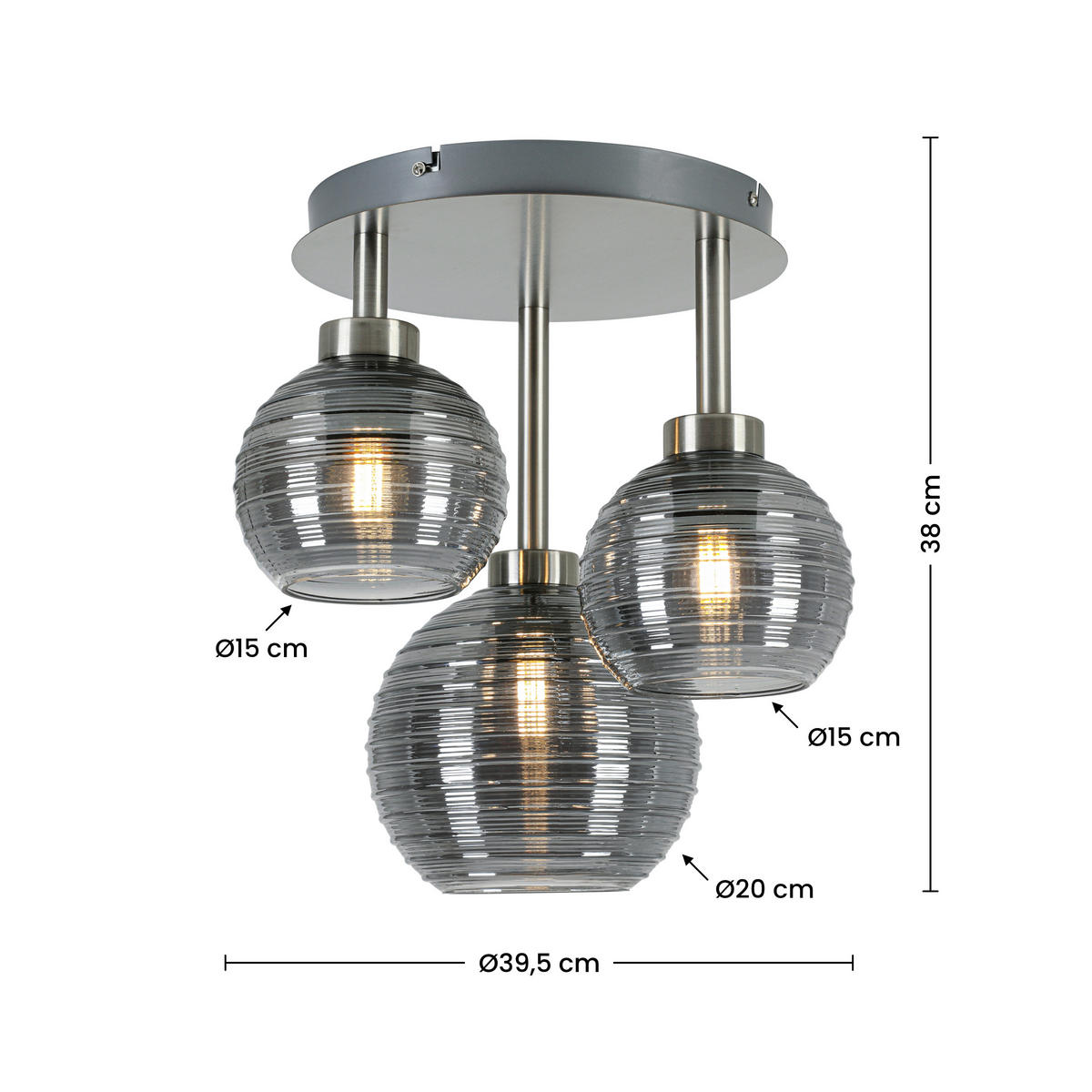 DECKENLEUCHTE  39,5/38,17 cm    - Chromfarben/Nickelfarben, Trend, Glas/Metall (39,5/38,17cm) - Collett's Monde