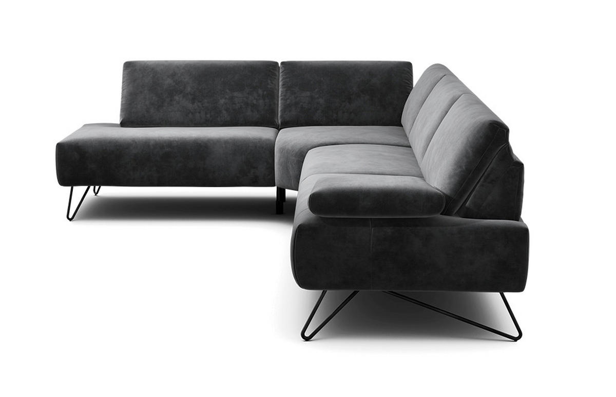 ECKSOFA Cosy Anthrazit Samt  - Anthrazit/Schwarz, Design, Textil/Metall (213/288-303cm) - SENSOO