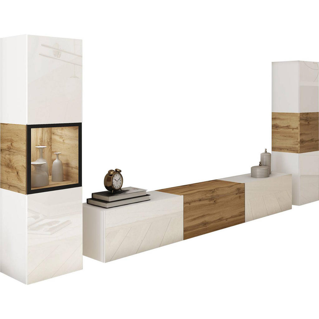 Wohnwand Berlin IIi Eiche Wotan/Weiß B: 240 cm