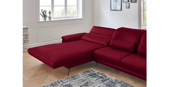 ECKSOFA in Echtleder Rot  - Rot/Schwarz, Design, Leder/Metall (193/328cm) - Dieter Knoll