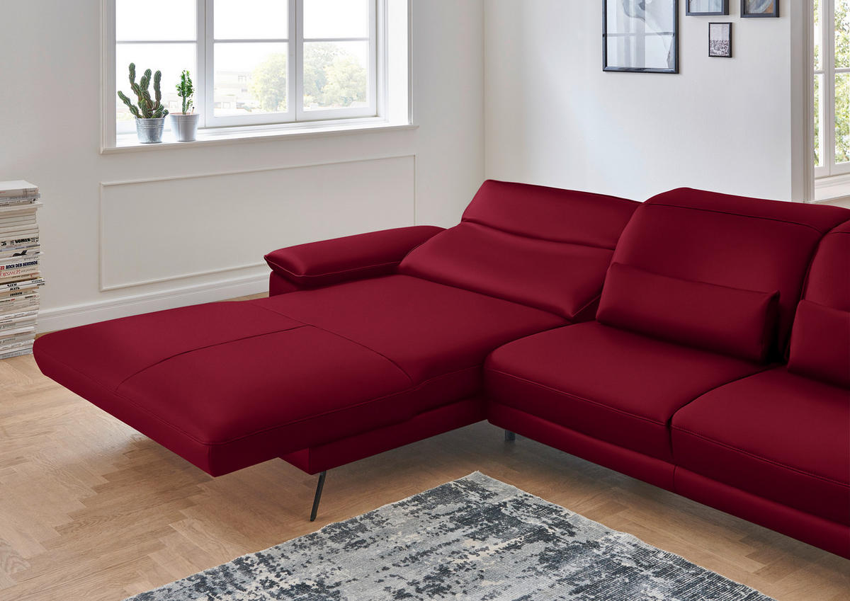 ECKSOFA in Echtleder Rot  - Rot/Schwarz, Design, Leder/Metall (193/328cm) - Dieter Knoll