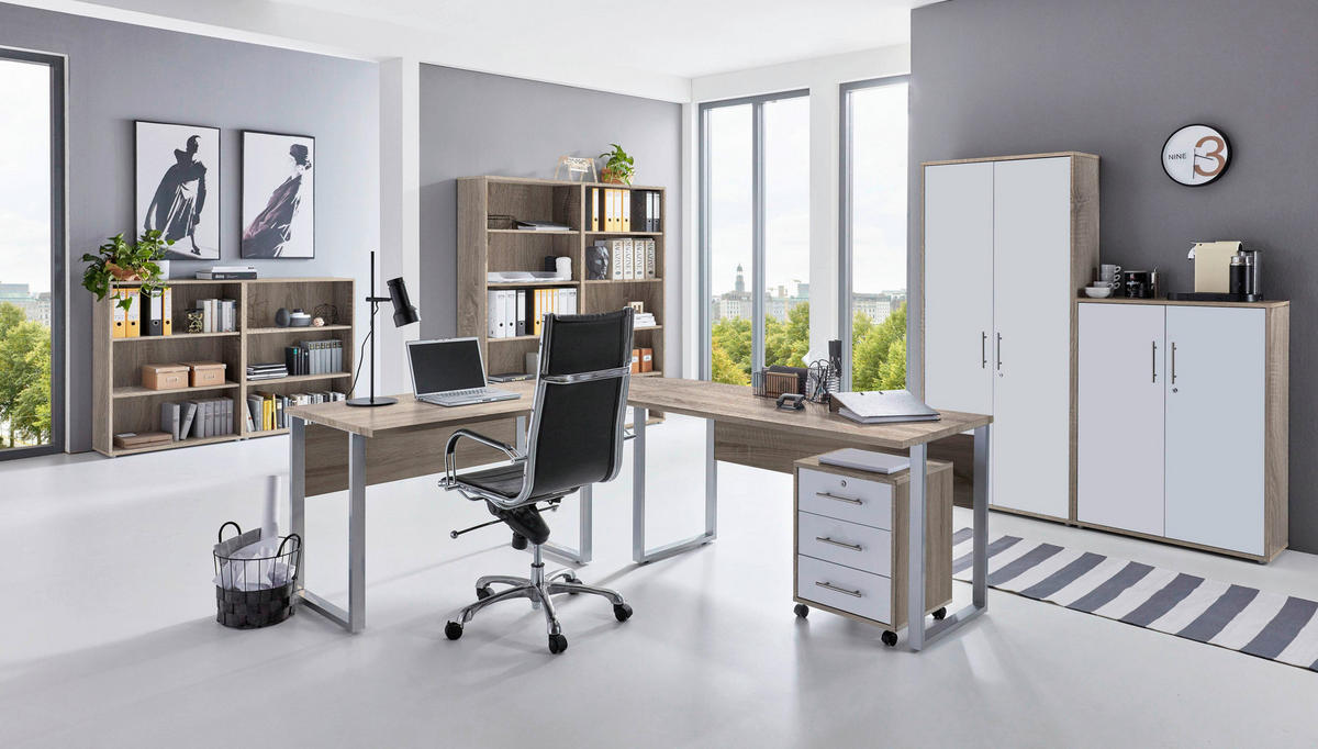 BÜRO - Weiß/Sonoma Eiche, MODERN, Holzwerkstoff/Metall - MID.YOU