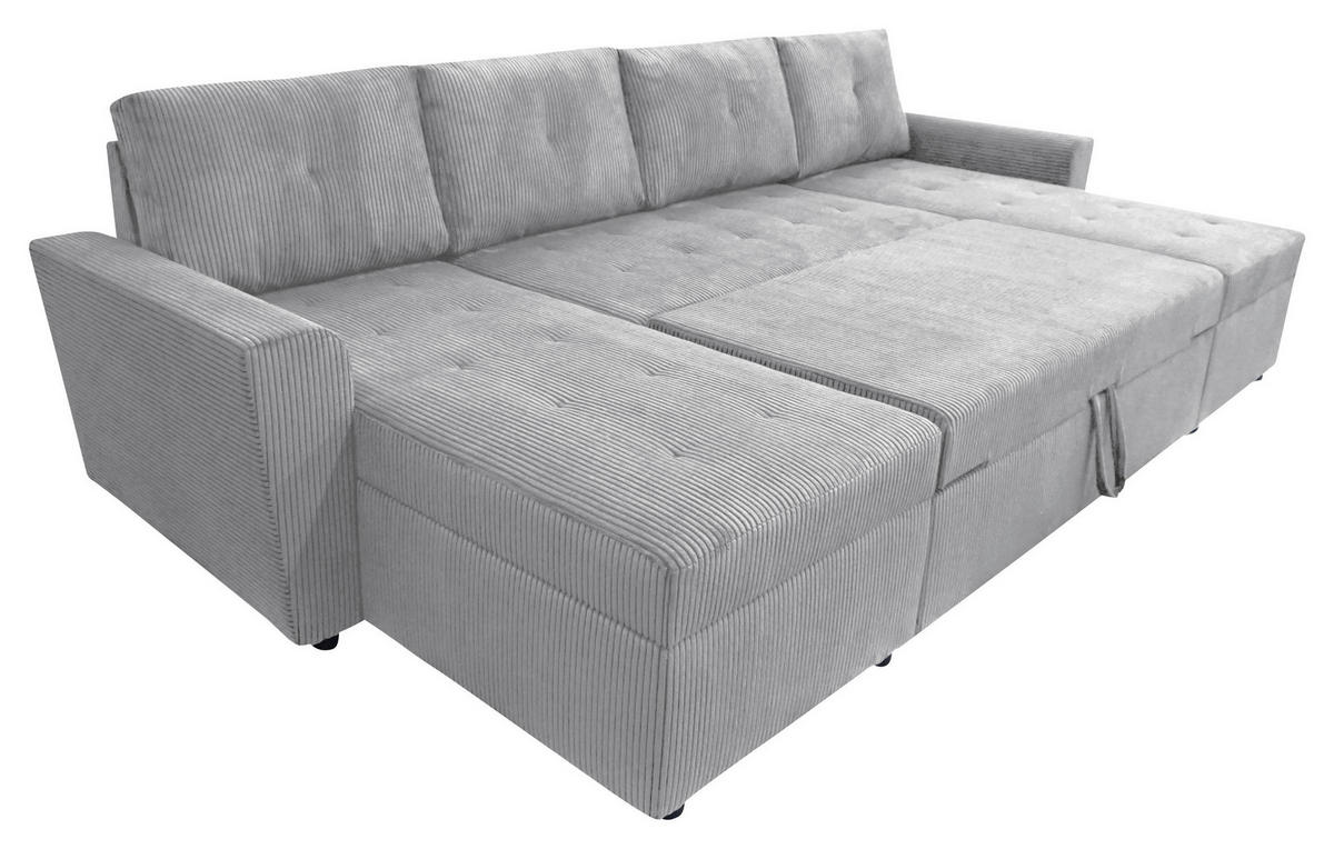 WOHNLANDSCHAFT in Cord Hellgrau  - Hellgrau/Schwarz, Design, Kunststoff/Textil (155/294/155cm) - MID.YOU