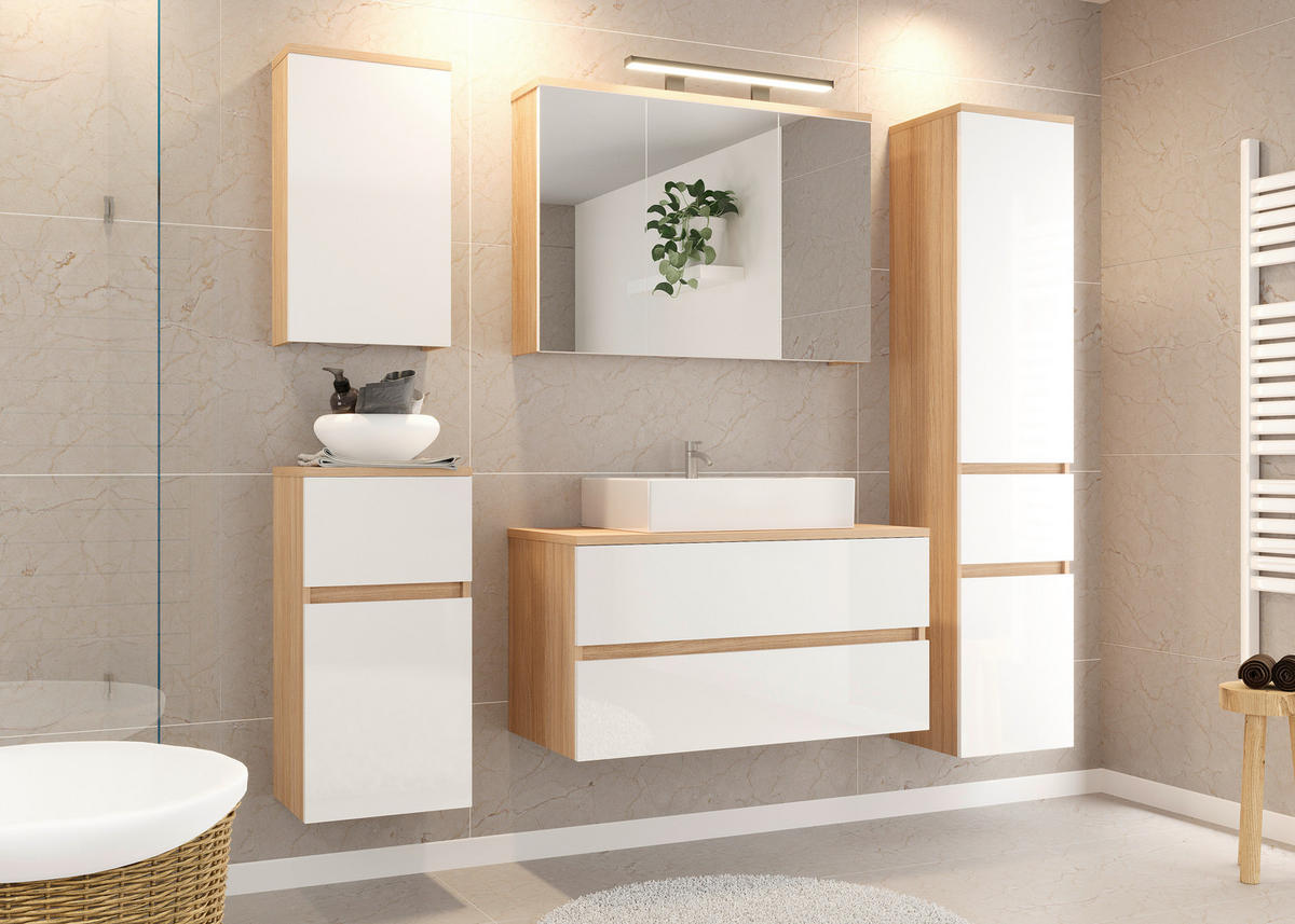 OMARA Z OGLEDALOM 100/70/20 cm  - Basics, steklo/leseni material (100/70/20cm) - Ti'me