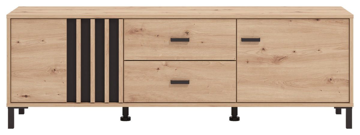KOMODA POD TELEVIZI, černá, dub artisan, 157/52/40 cm - černá/dub artisan, Basics, kompozitní dřevo/plast (157/52/40cm) - Hom`in