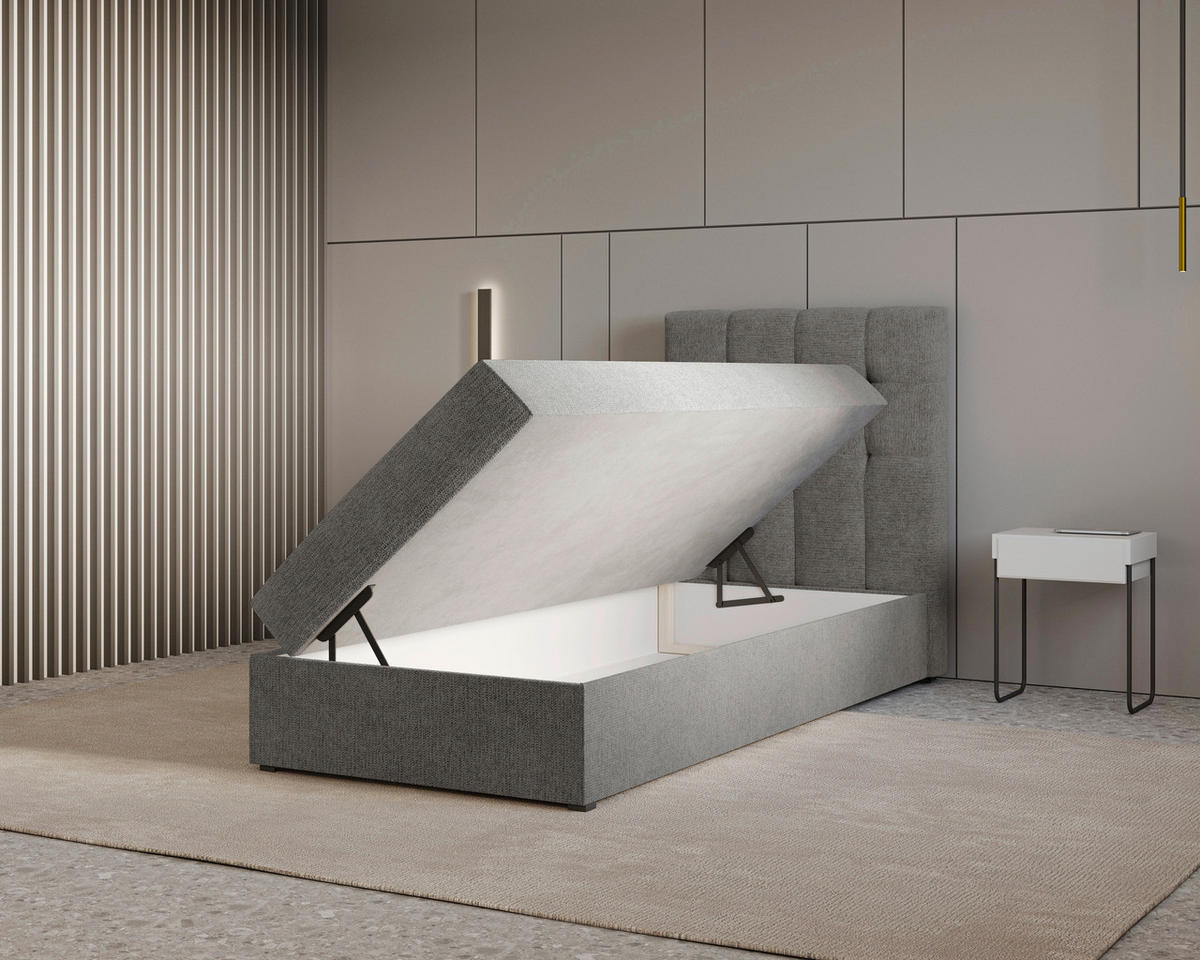 BOXBETT 90/200 cm,  in Anthrazit, Bettkasten, Topper,  - Anthrazit/Schwarz, MODERN, Holz/Kunststoff (90/200cm) - MID.YOU