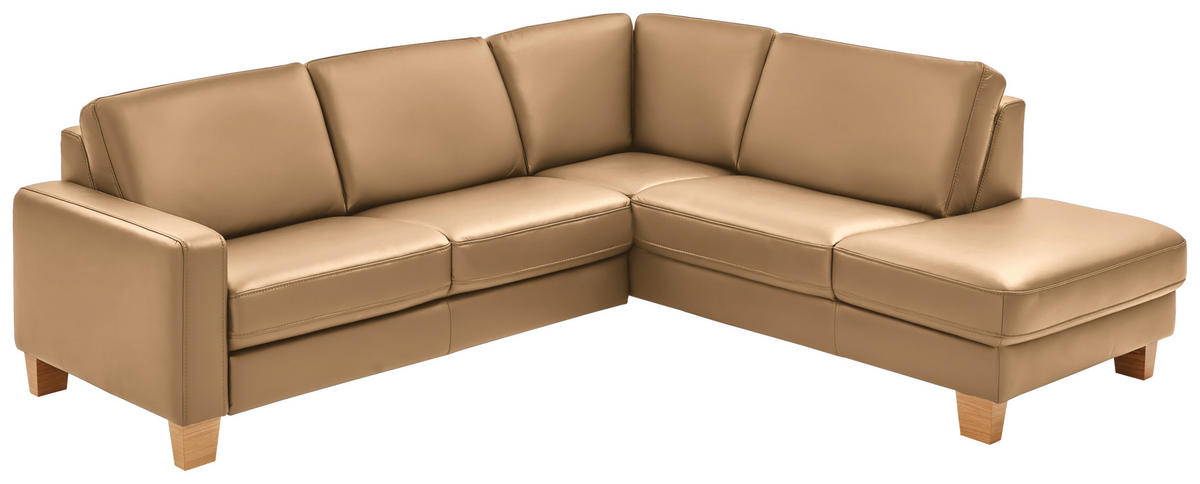 ECKSOFA in Echtleder Honig  - Eiche Bianco/Honig, Natur, Leder/Holz (257/235cm) - Valdera