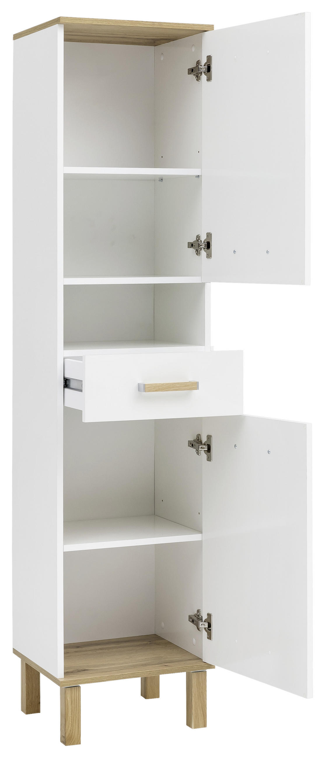 Thumbnail - Mid.you Hochschrank Schildmeyer Padua 142179, Weiß, Eiche, Holz, Metall, 2 Fächer, 1 Schublade(n) Schubladen, 40.4x178.5...