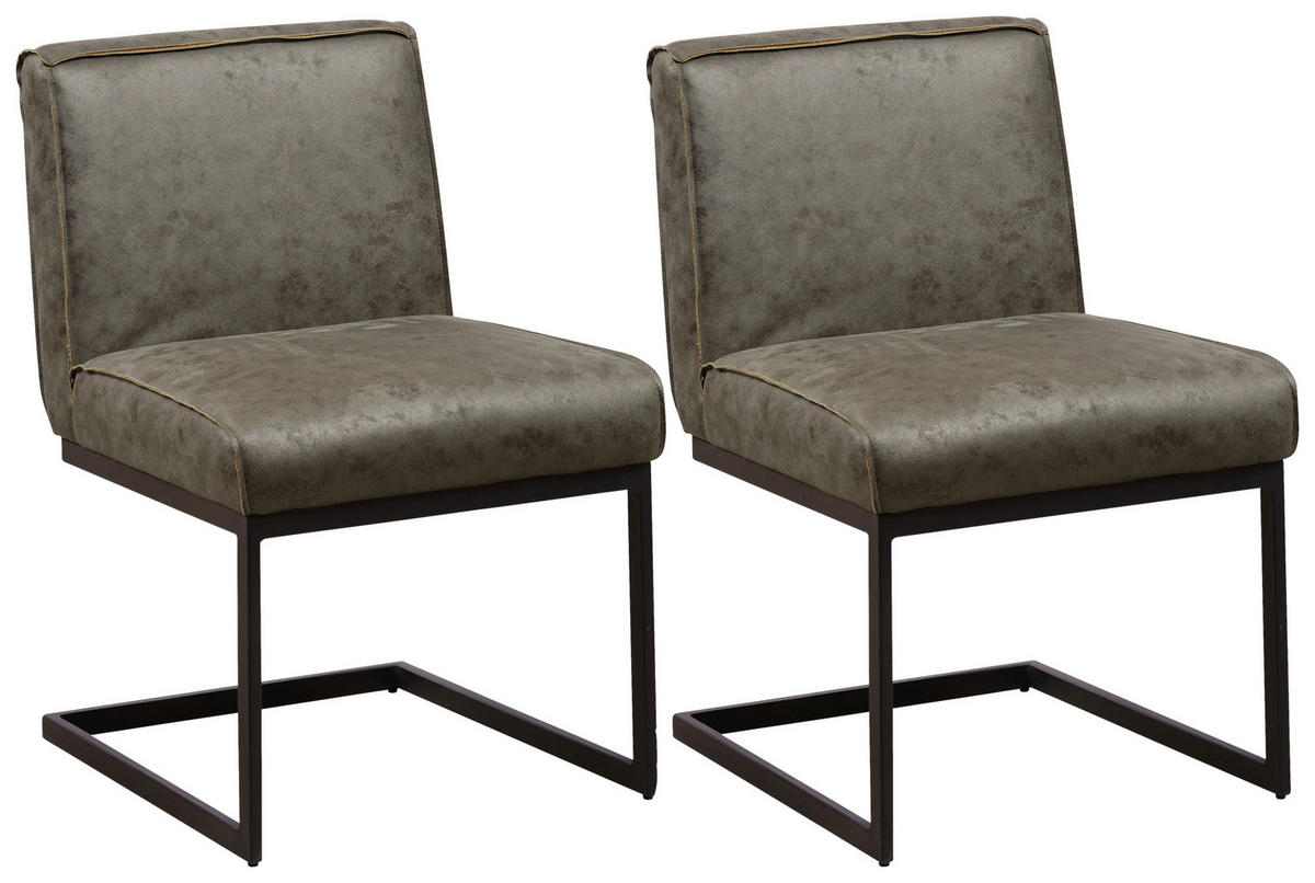 SCHWINGSTUHL-SET 2 Stück  ,  , Mikrofaser  ,  - Dunkelgrün/Schwarz, KONVENTIONELL, Textil/Metall (53/81/61cm) - MID.YOU