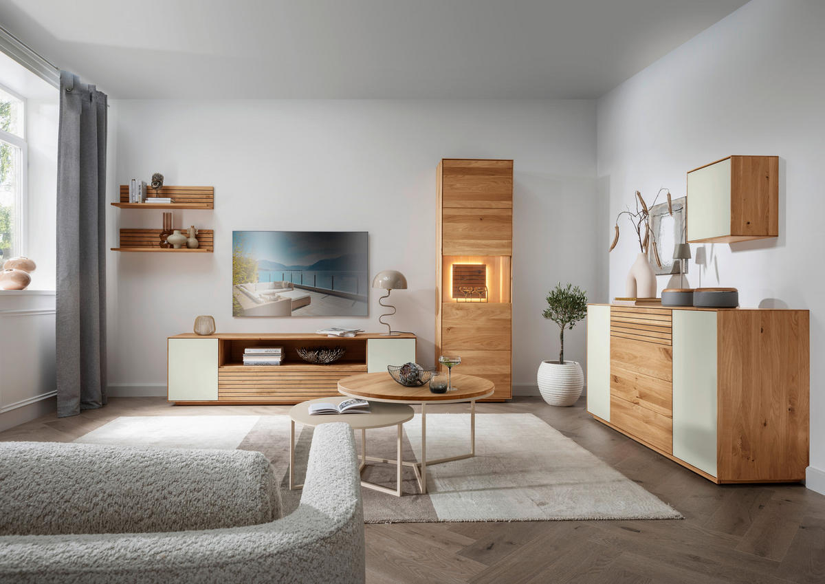 SIDEBOARD  158/83/45 cm 4 Schublade(n)  - Kaschmir/Eichefarben, KONVENTIONELL, Glas/Holz (158/83/45cm) - Linea Natura