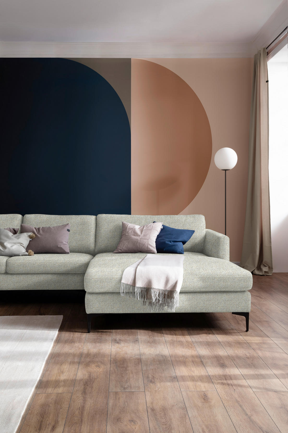 ECKSOFA in Flachgewebe Naturfarben  310/195 cm  - Schwarz/Naturfarben, Design, Textil/Metall (310/195cm) - Schöner Wohnen