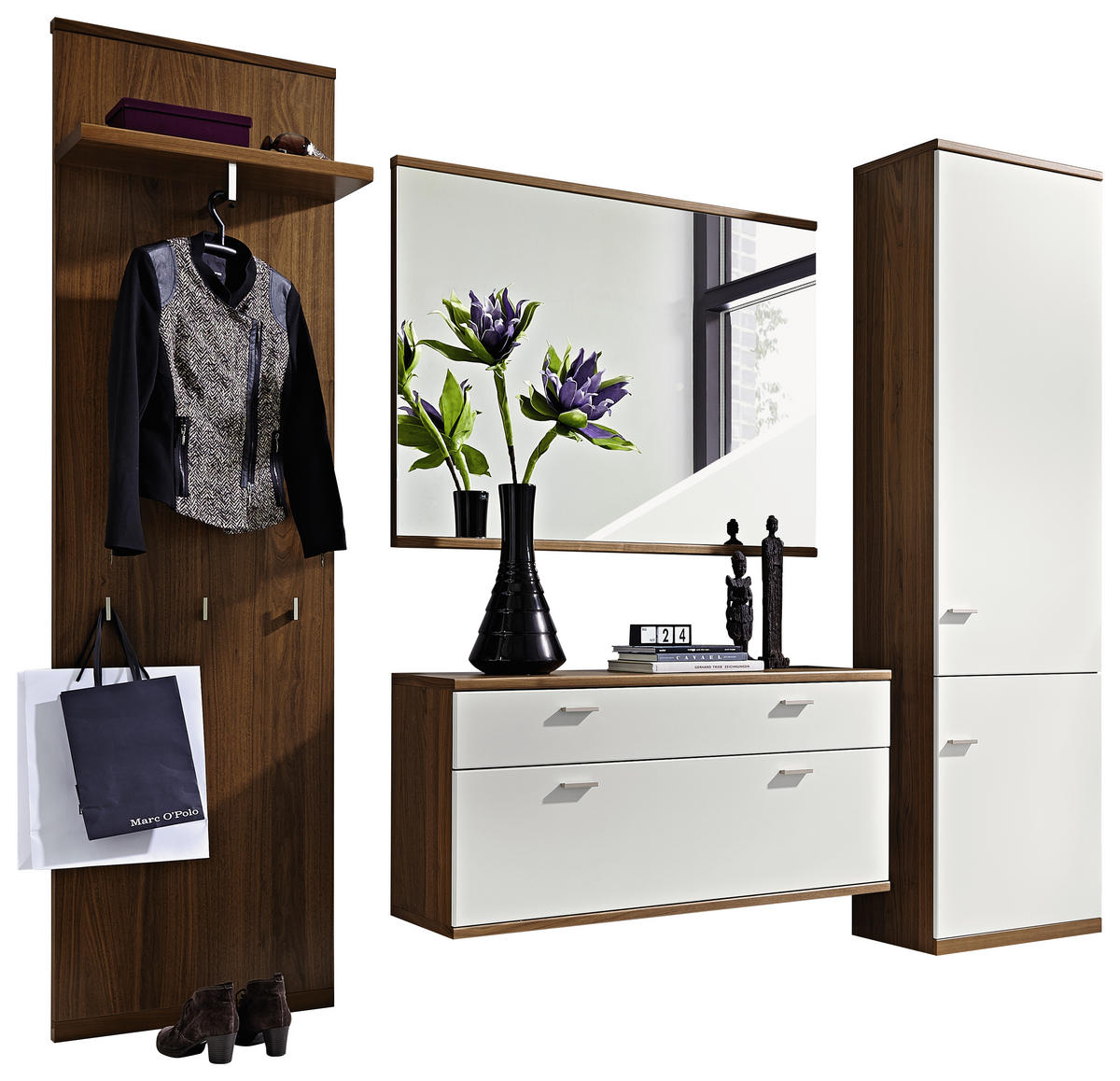 GARDEROBE 4-teilig  in  - Nussbaumfarben/Weiß, Design, Holz/Holzwerkstoff - Invivus