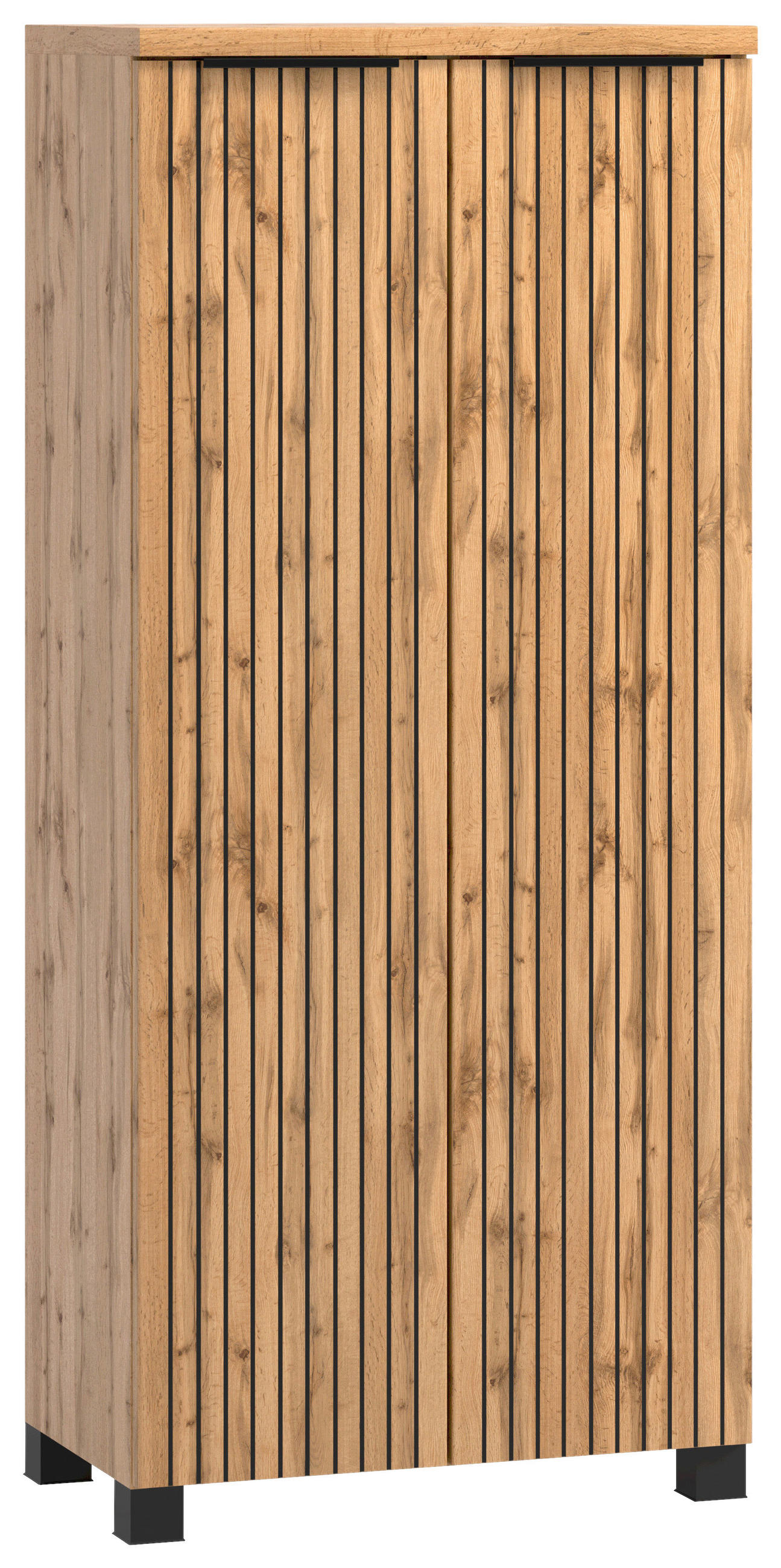 MIDISCHRANK 60/130/35 cm  - Eiche Wotan/Schwarz, Modern, Holzwerkstoff/Kunststoff (60/130/35cm) - Held