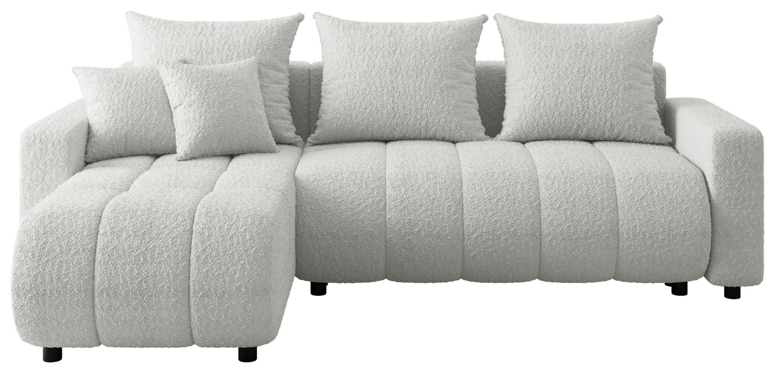ECKSOFA Weiß Bouclé Zierkissen, Rückenkissen, Bettkasten, Schlaffunktion, Rücken echt, Liegefläche im Originalstoff  - Schwarz/Weiß, MODERN, Kunststoff/Textil (150/240cm) - Carryhome