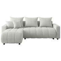 ECKSOFA Weiß Bouclé Zierkissen, Rückenkissen, Bettkasten, Schlaffunktion, Rücken echt, Liegefläche im Originalstoff  - Schwarz/Weiß, MODERN, Kunststoff/Textil (150/240cm) - Carryhome