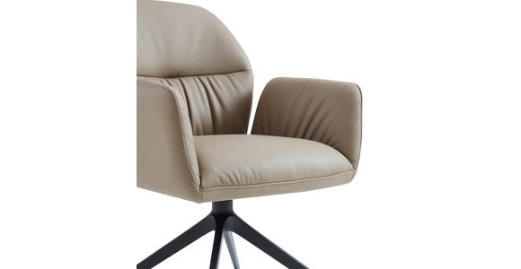 ARMLEHNSTUHL  Sitzfläche 360° drehbar, automatische Rückholfunktion  Echtleder  - Creme/Schwarz, Design, Leder/Metall (62/89/63cm) - Dieter Knoll