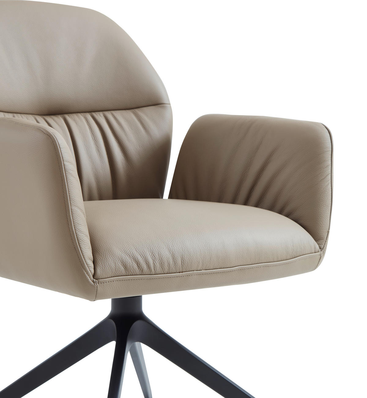 ARMLEHNSTUHL  Sitzfläche 360° drehbar, automatische Rückholfunktion  Echtleder  - Creme/Schwarz, Design, Leder/Metall (62/89/63cm) - Dieter Knoll