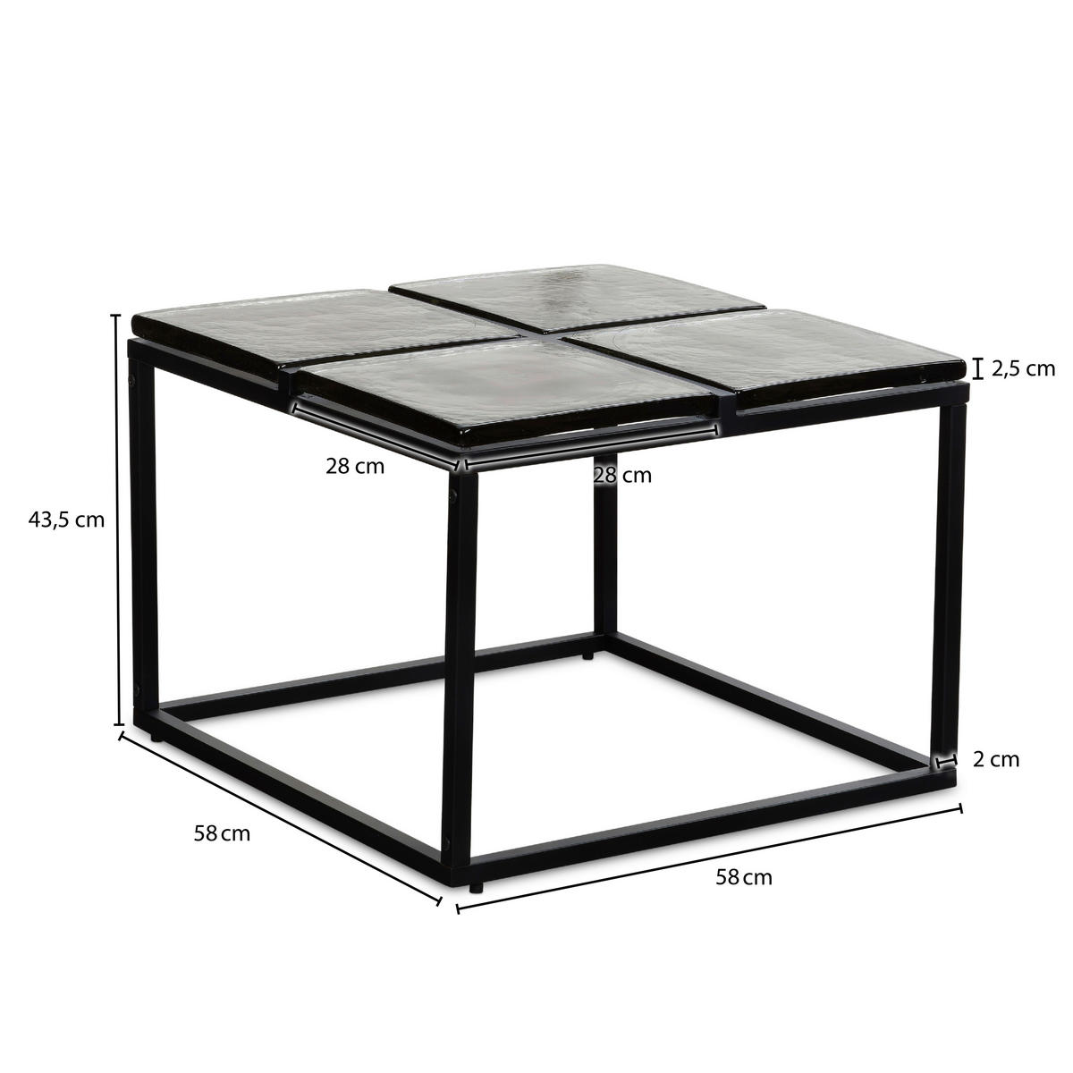 COUCHTISCH in Glas 58/58/43,5 cm  - Schwarz, Design, Glas/Metall (58/58/43,5cm) - MID.YOU