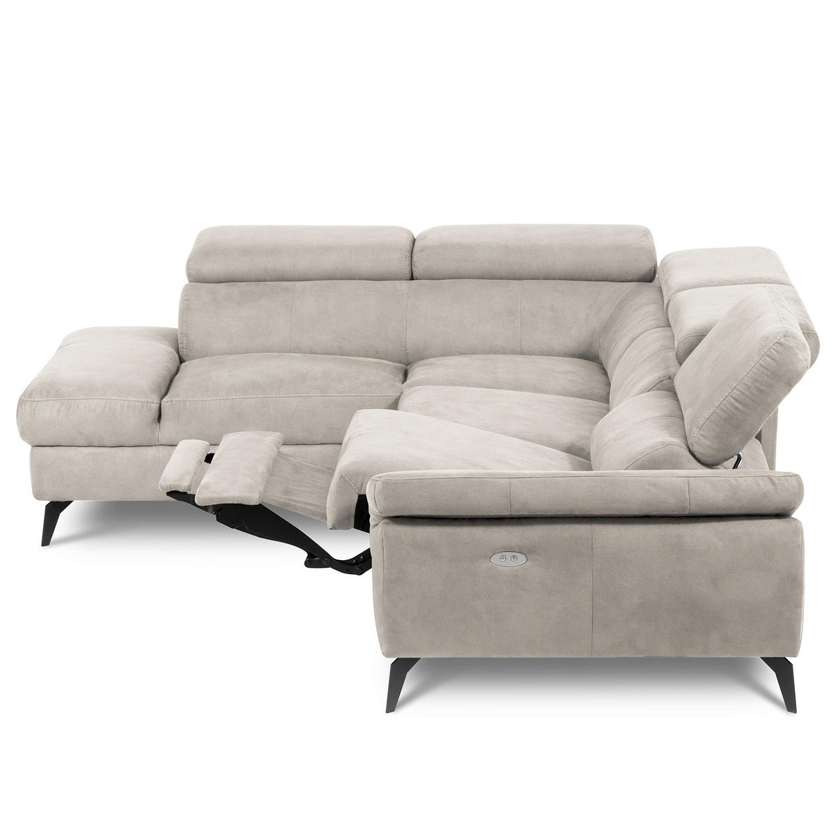 ECKSOFA SONO in Lederlook Hellgrau Armteilverstellung, Kopfteilverstellung  210/265 cm  - Hellgrau/Schwarz, Design, Textil/Metall (210/265cm) - Livetastic