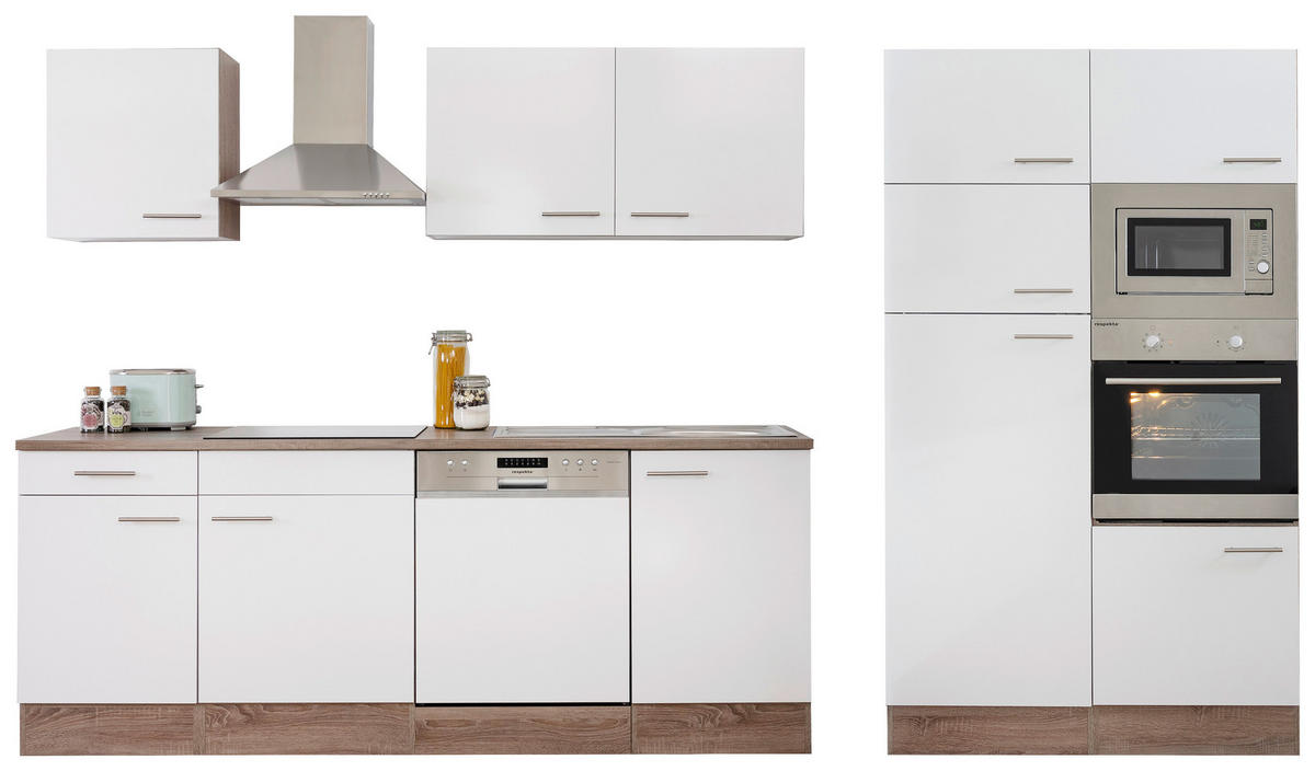 KÜCHENBLOCK 340 cm   in Weiß, Eichefarben  - Eichefarben/Weiß, Design, Holzwerkstoff/Metall (340cm) - Respekta