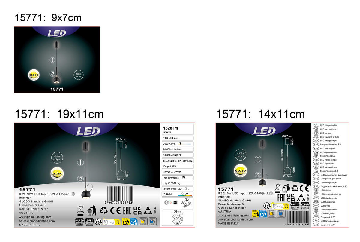 ZÁVĚSNÉ LED SVÍTIDLO, 12/150 cm  - bílá/černá, Design, kov/plast (12/150cm) - Globo