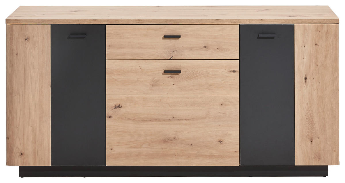 KOMODA, antracit, barve hrasta  - črna/barve hrasta, Design, kovina/leseni material (150/73/44cm) - Hom`in