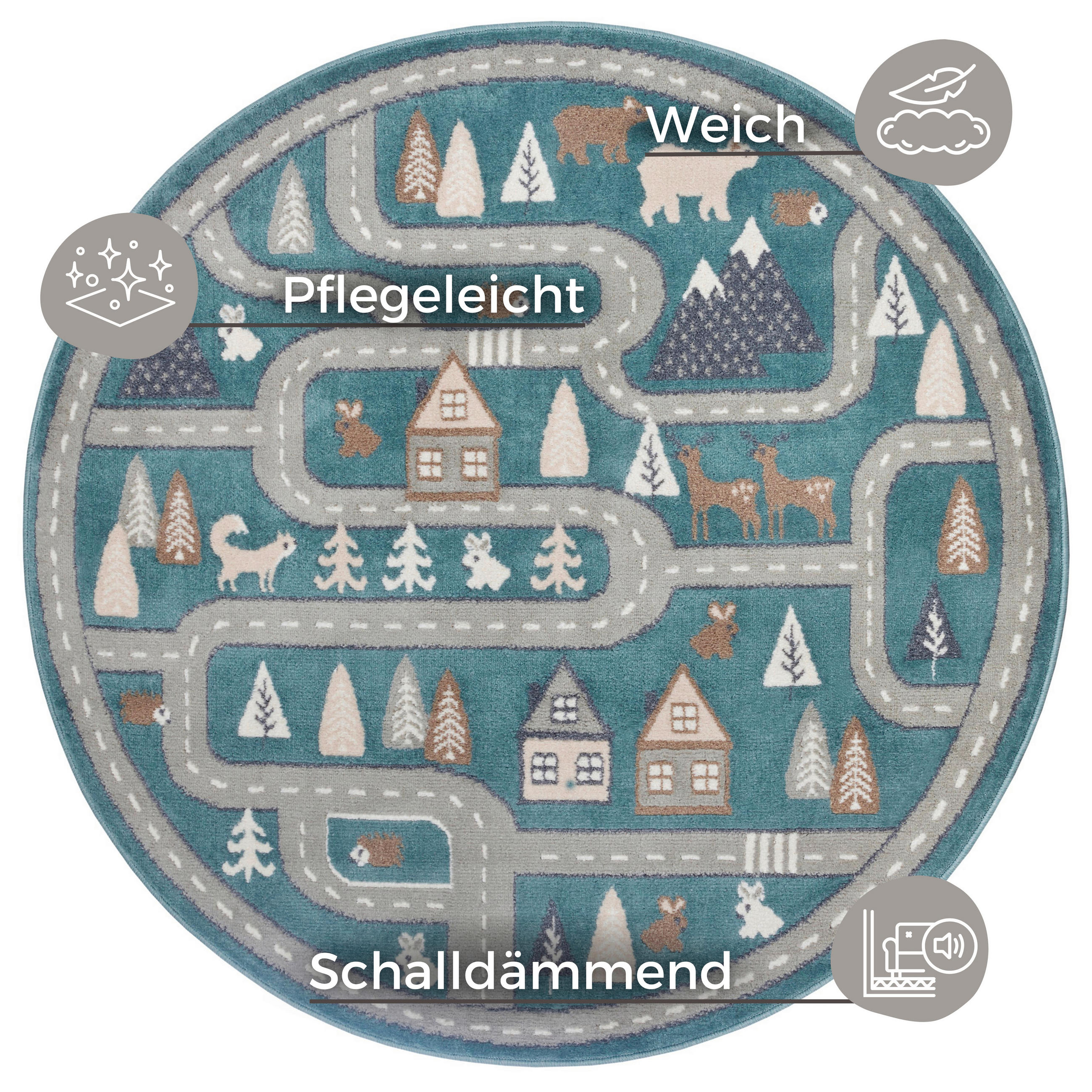 KINDERTEPPICH 100 cm Adventures  - Grau/Grün, Design, Kunststoff/Textil (100cm)