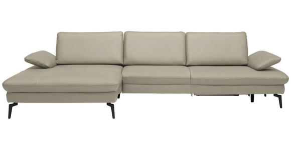 ECKSOFA in Echtleder Ecru 157/325 cm - Ecru/Schwarz, Design, Leder/Metall (157/325cm) - Dieter Knoll