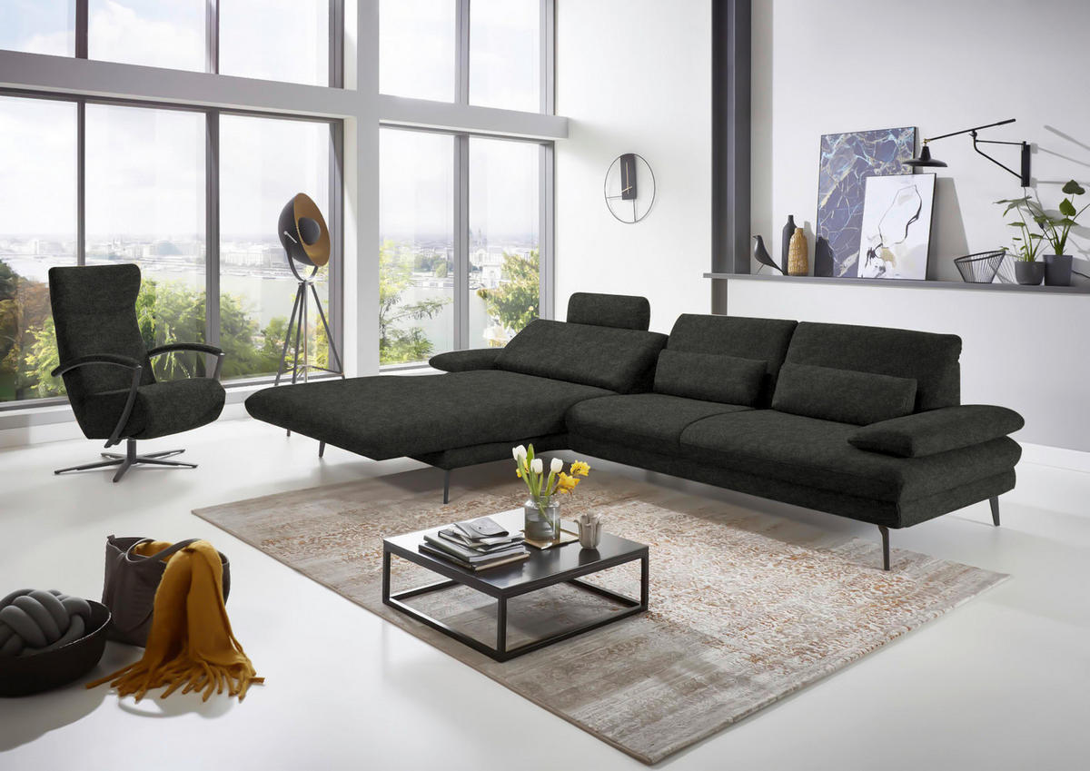 ECKSOFA in Velours Dunkelgrau  - Dunkelgrau/Schwarz, Design, Textil/Metall (180/310cm) - Dieter Knoll