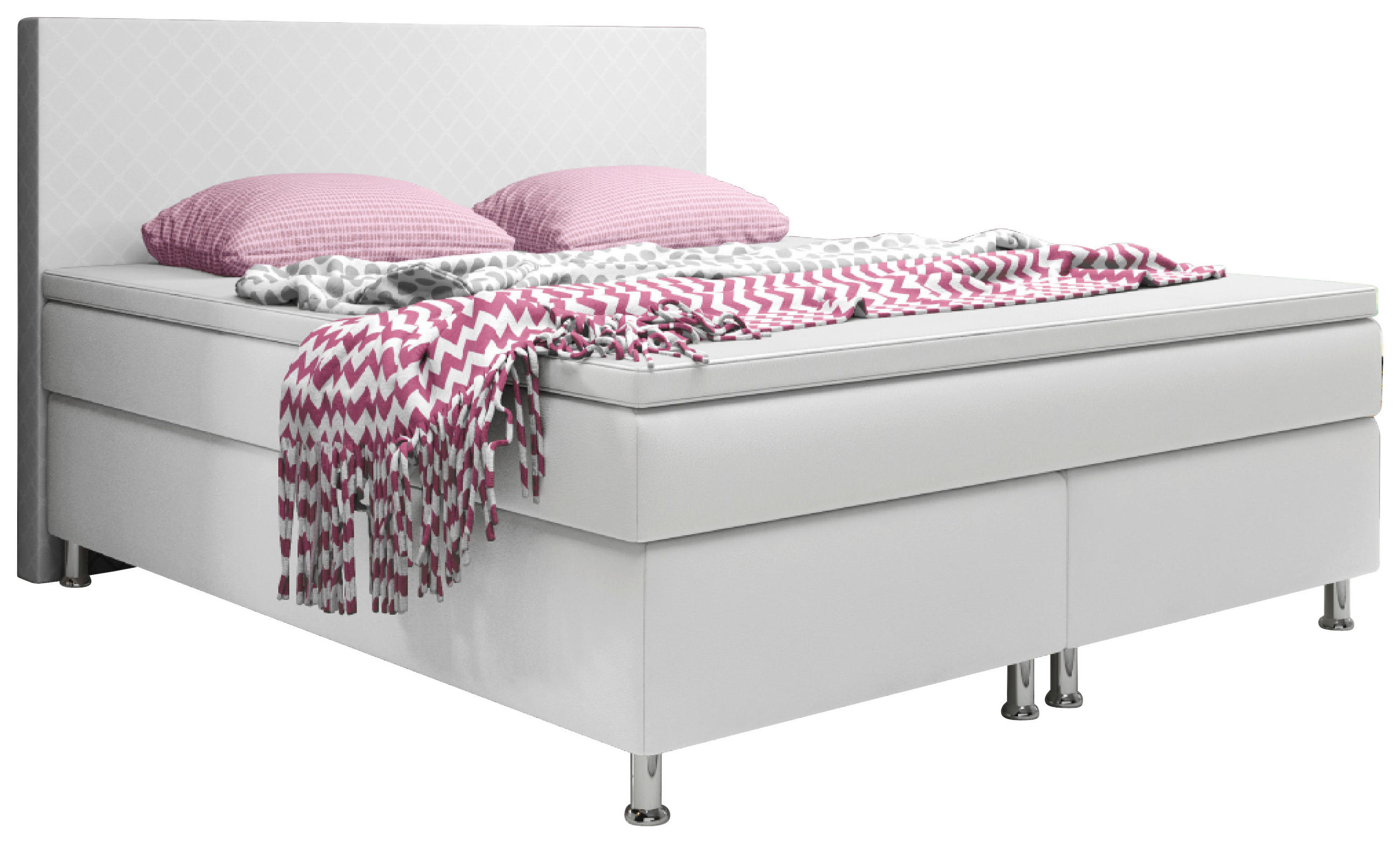Boxspringbett mit Topper  in Weiß  - Silberfarben/Weiß, KONVENTIONELL, Leder/Textil (180/115/210cm) - MID.YOU