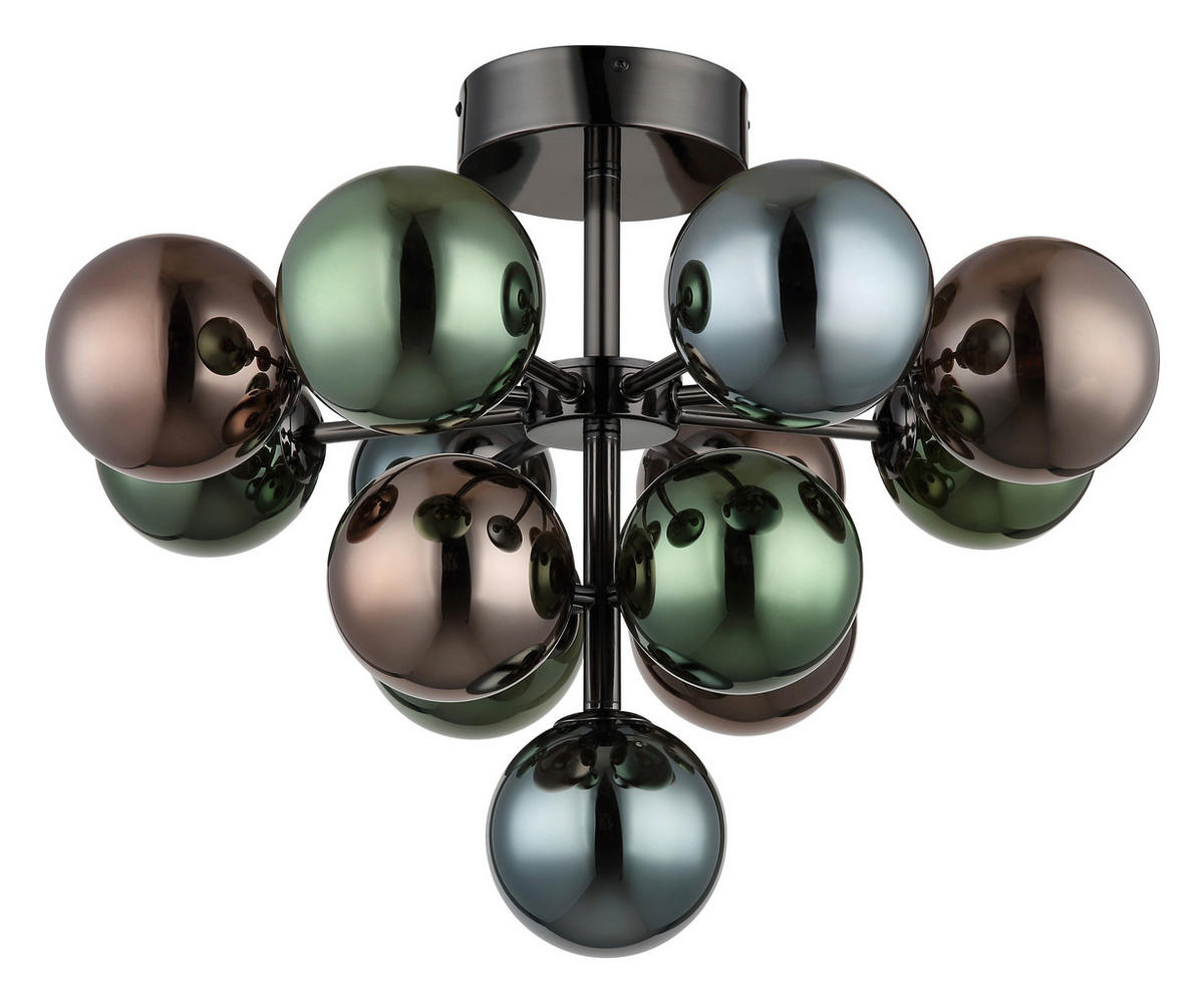 DECKENLEUCHTE  43/56 cm    - Petrol/Schwarzchrom, Design, Glas/Metall (43/56cm) - Globo