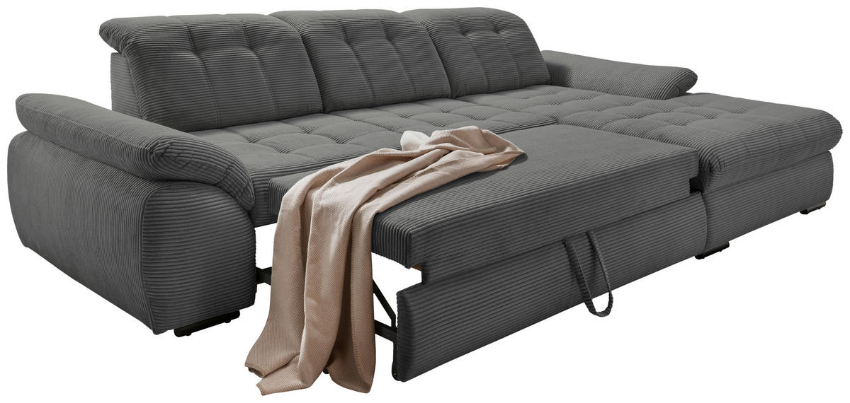 ECKSOFA Grau Cord  - Schwarz/Grau, MODERN, Textil/Metall (314/184cm) - Livetastic