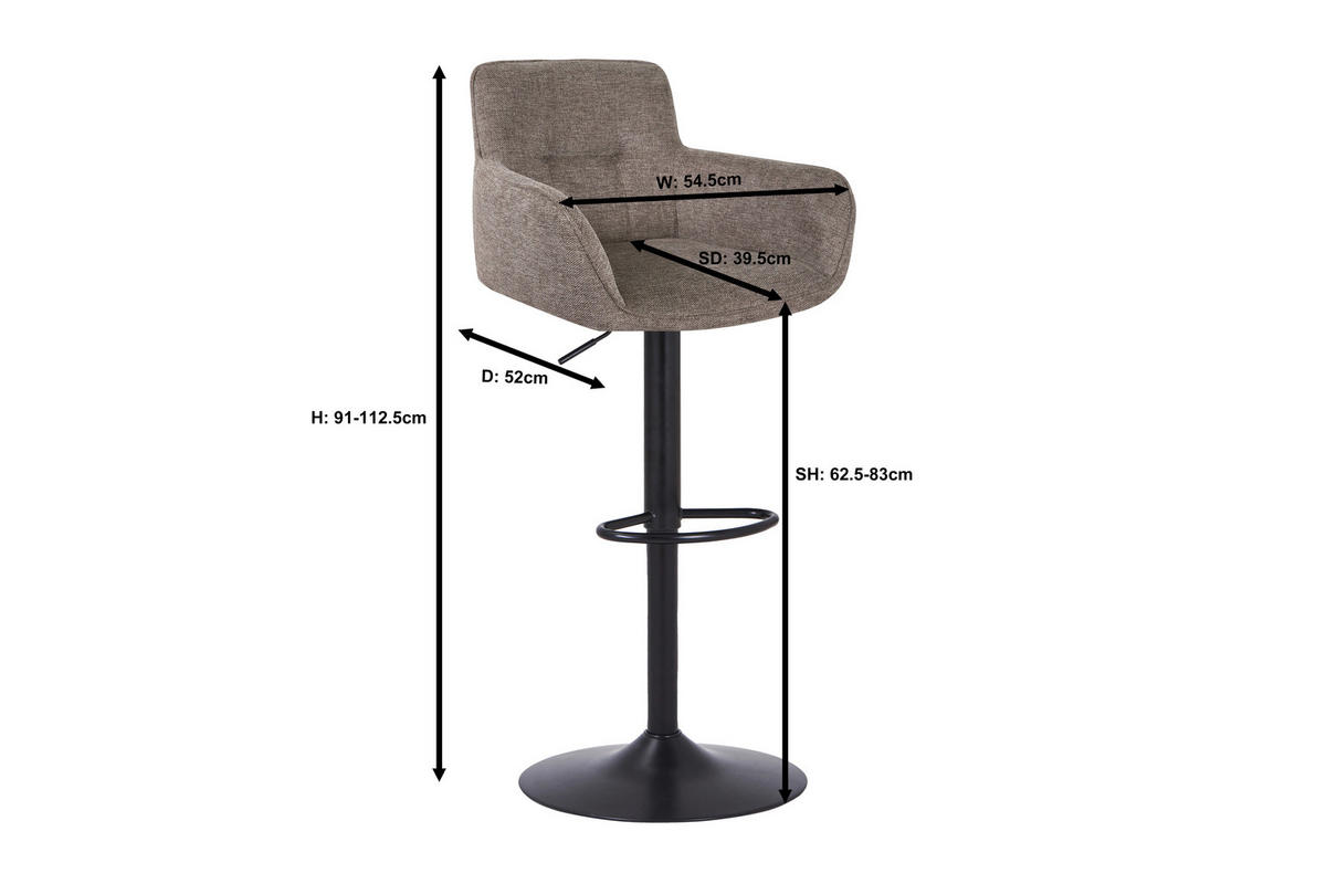 BARHOCKER in Metall, Textil Schwarz, Hellbraun  - Hellbraun/Schwarz, MODERN, Textil/Metall (55/91.5-113/52cm) - Livetastic