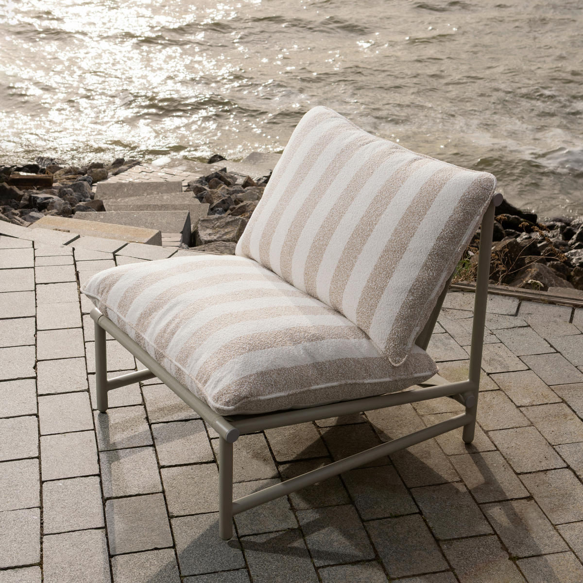 GARTENSESSEL Metall, Textil Weiß, Sandfarben  - Sandfarben/Weiß, MODERN, Textil/Metall (82/75/75cm) - Livetastic