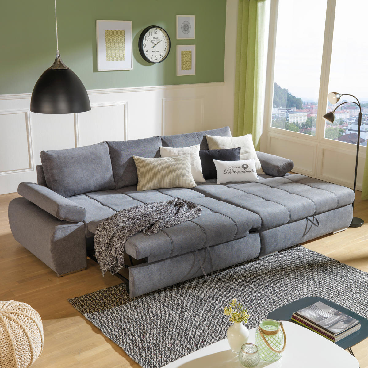 ECKSOFA Grau Flachgewebe  - Chromfarben/Weiß, Design, Kunststoff/Textil (294/173cm) - Carryhome