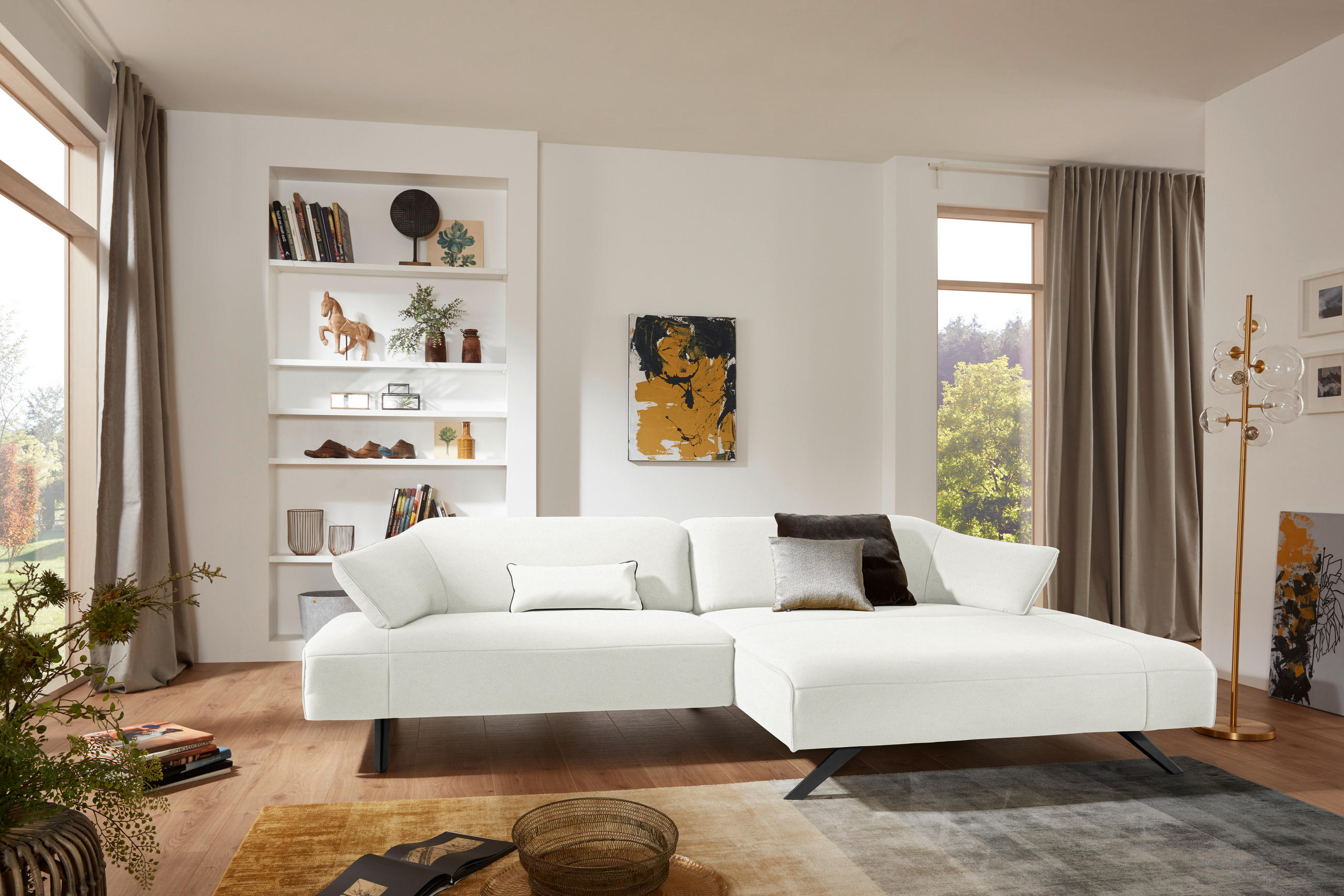 ECKSOFA in Struktur Creme  - Anthrazit/Creme, Design, Textil/Metall (276/165cm) - Himolla