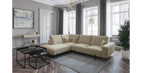 ECKSOFA Cappuccino Flachgewebe - Schwarz/Cappuccino, Design, Textil/Metall (280/223cm) - Novel
