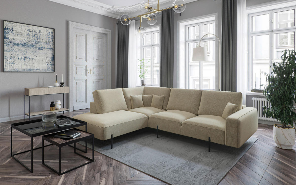 ECKSOFA Cappuccino Flachgewebe  - Schwarz/Cappuccino, Design, Textil/Metall (280/223cm) - Novel