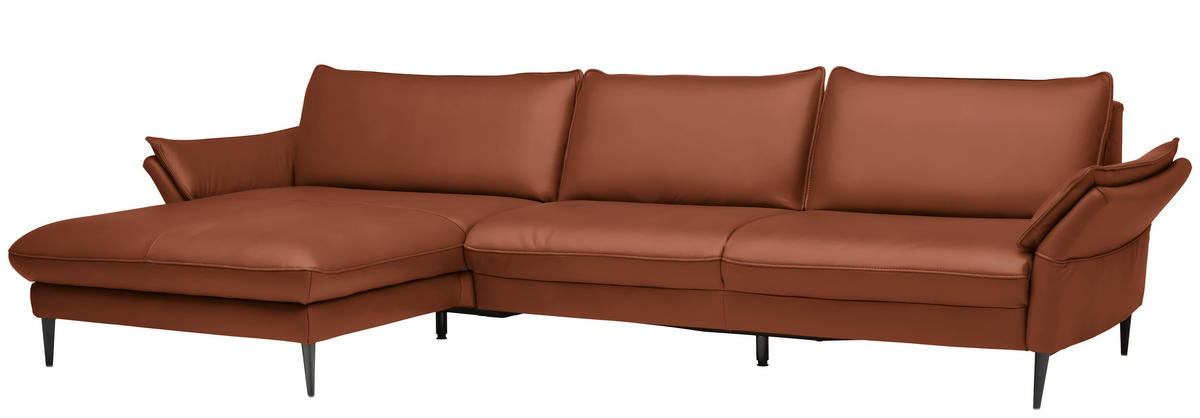 ECKSOFA in Echtleder Cognac  172/334 cm  - Cognac/Schwarz, Design, Leder/Metall (172/334cm) - Valdera