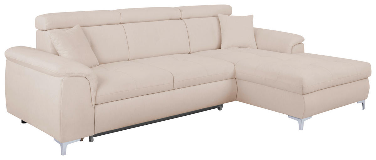 ECKSOFA in Flachgewebe Creme  - Chromfarben/Creme, Konventionell, Textil/Metall (268/175cm) - Carryhome