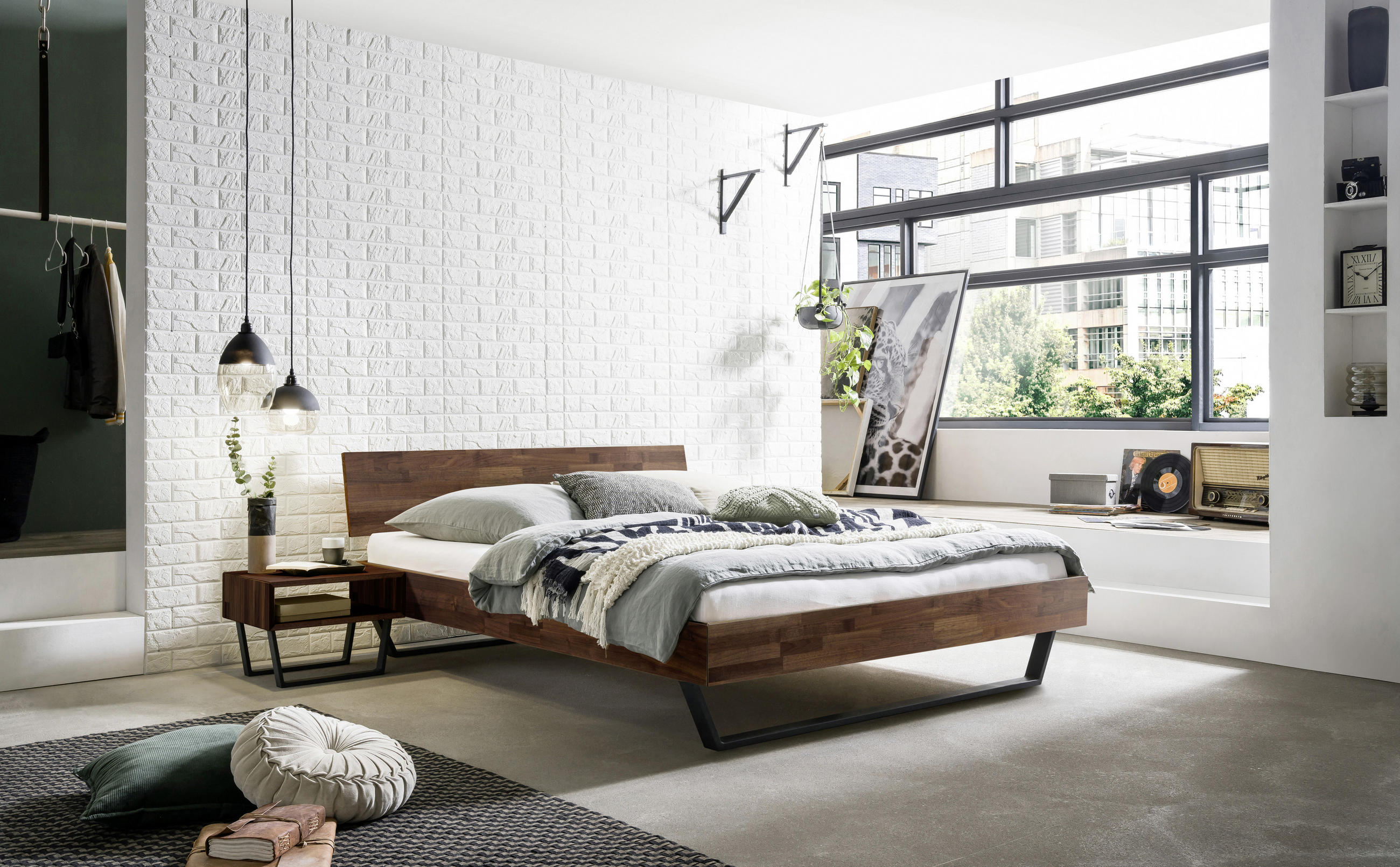 BETT 180/200 cm  in Nussbaumfarben  - Anthrazit/Nussbaumfarben, Design, Holz/Metall (180/200cm) - Hasena