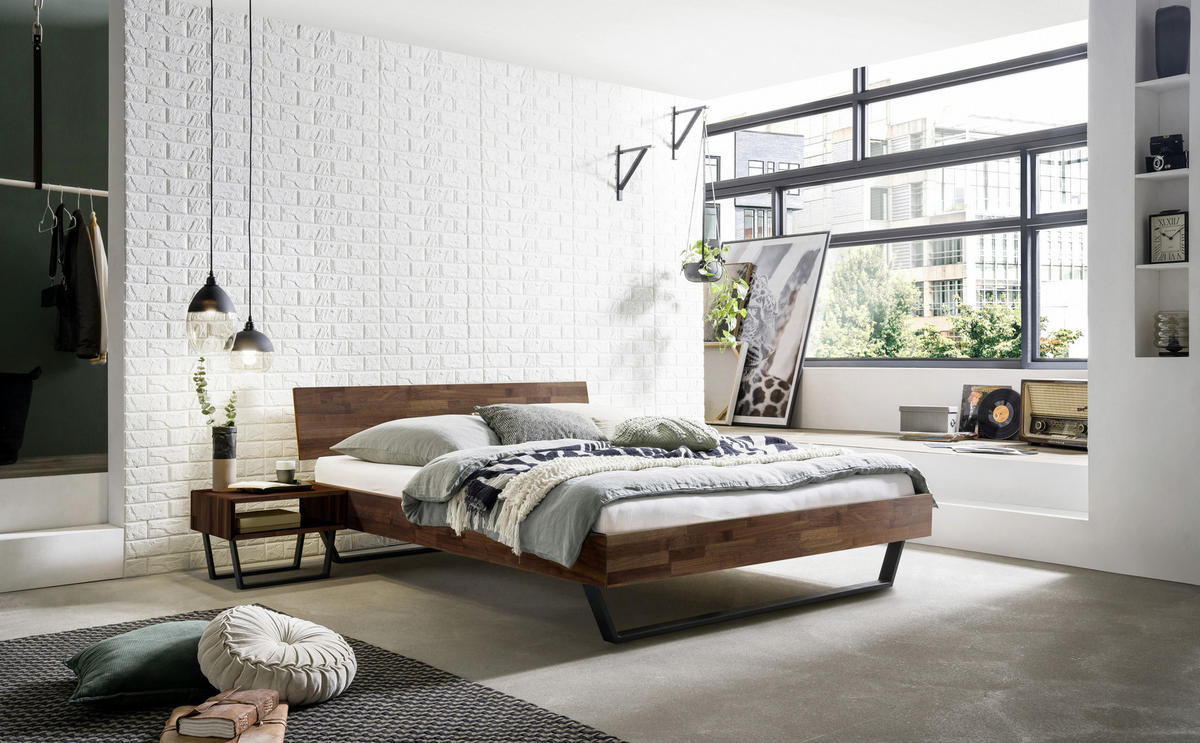 BETT 160/200 cm  in Nussbaumfarben   - Anthrazit/Nussbaumfarben, Modern, Holz/Metall (160/200cm) - Hasena
