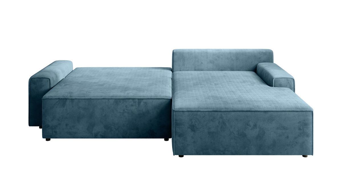 ECKSCHLAFSOFA CHALLANGE  mit Schlafen auf Sitzhöhe, Rücken echt, Armteil links, Armteil rechts Cord Blaugrau  - Blaugrau/Schwarz, MODERN, Kunststoff/Textil (246/168cm) - Trendmanufaktur