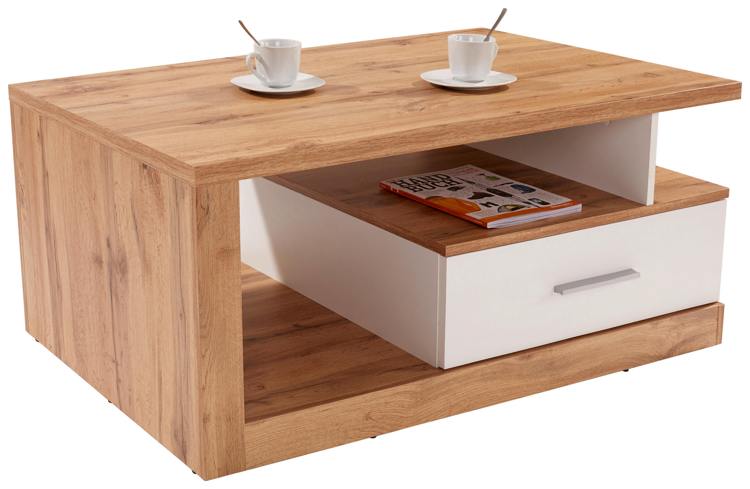 Couchtisch mit Stauraum Iguan, Wotan Eiche Dekor/Weiß